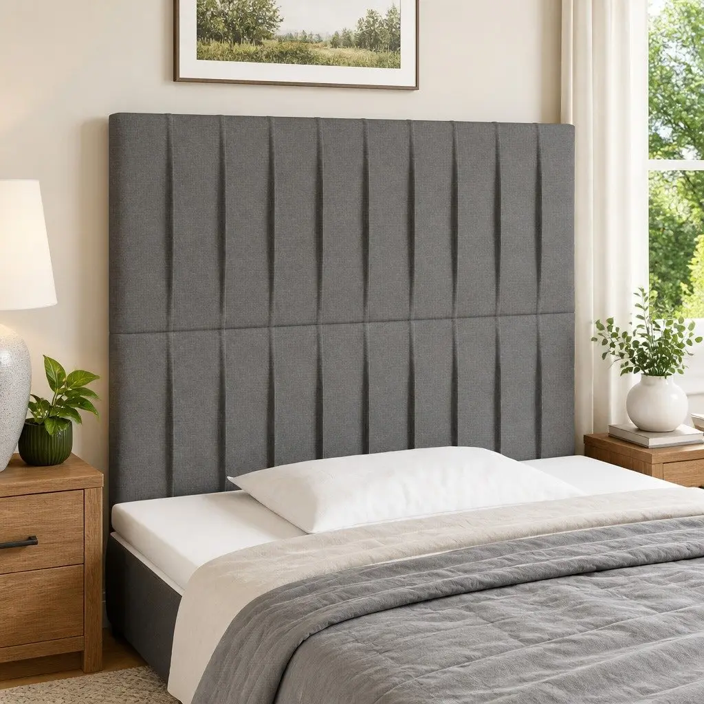 Grey Fabric LED Headboard with Adjustable Height