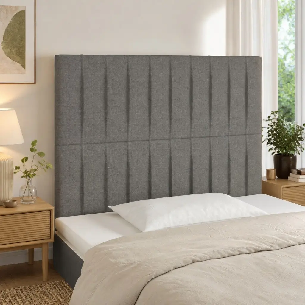 Grey Fabric LED Headboard with Adjustable Height
