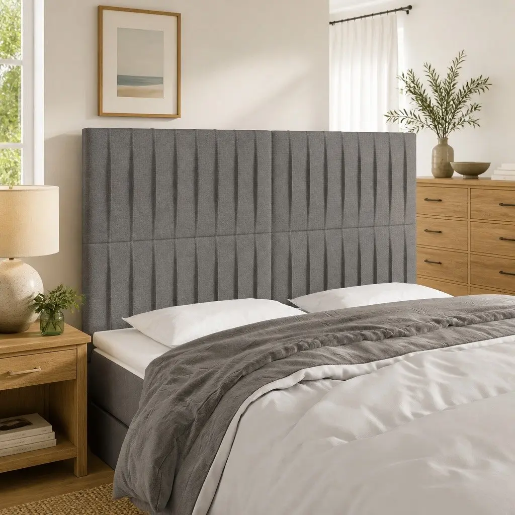 Dark Grey Fabric LED Headboard with Adjustable Height