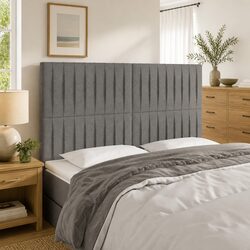 Dark Grey Fabric LED Headboard with Adjustable Height