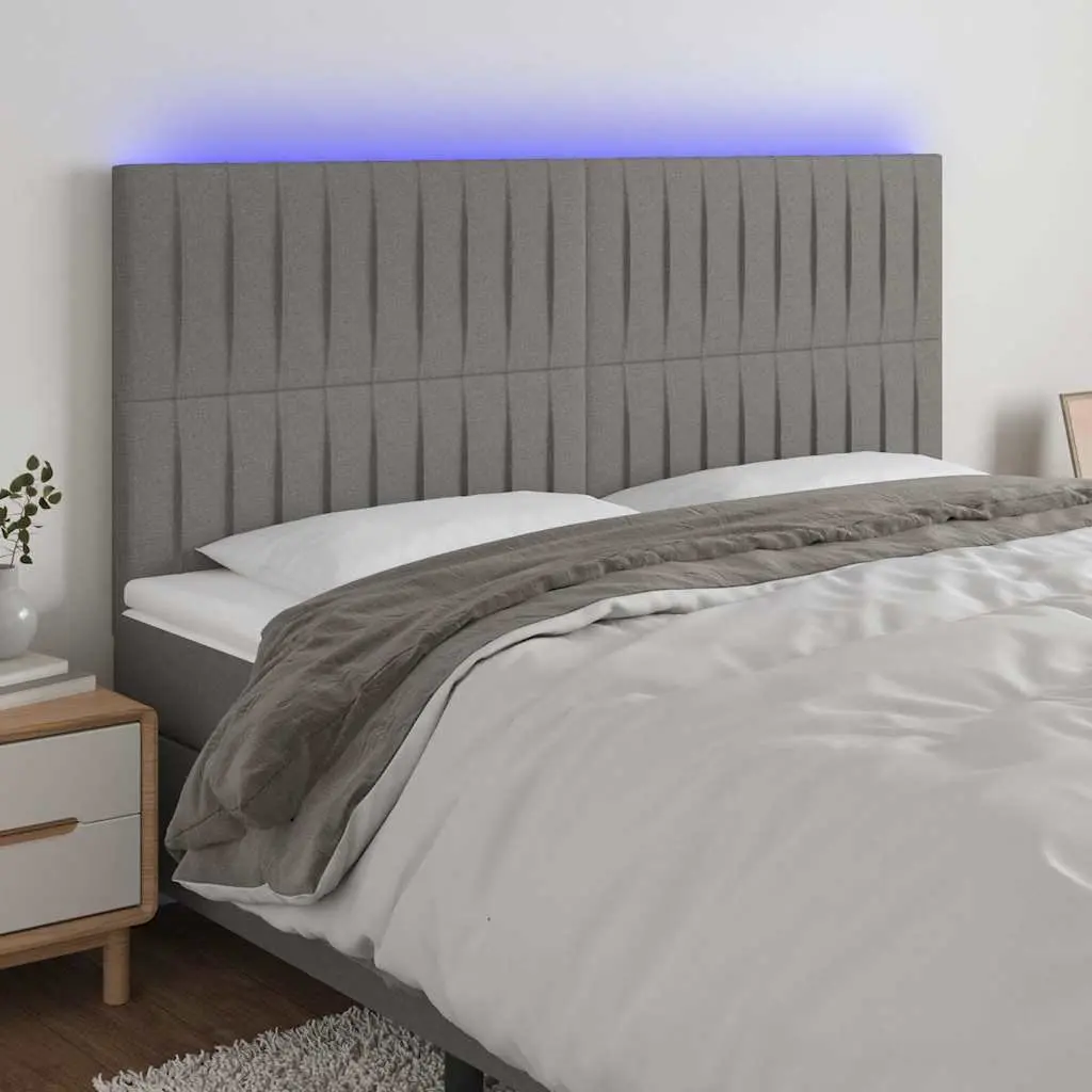 LED Headboard Dark Grey 160cm Fabric Adjustable Height with LED Lighting