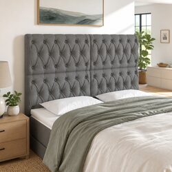 Dark Grey Fabric LED Headboard 144cm with Adjustable Height