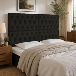 Black Fabric LED Headboard with Adjustable Height 144 cm