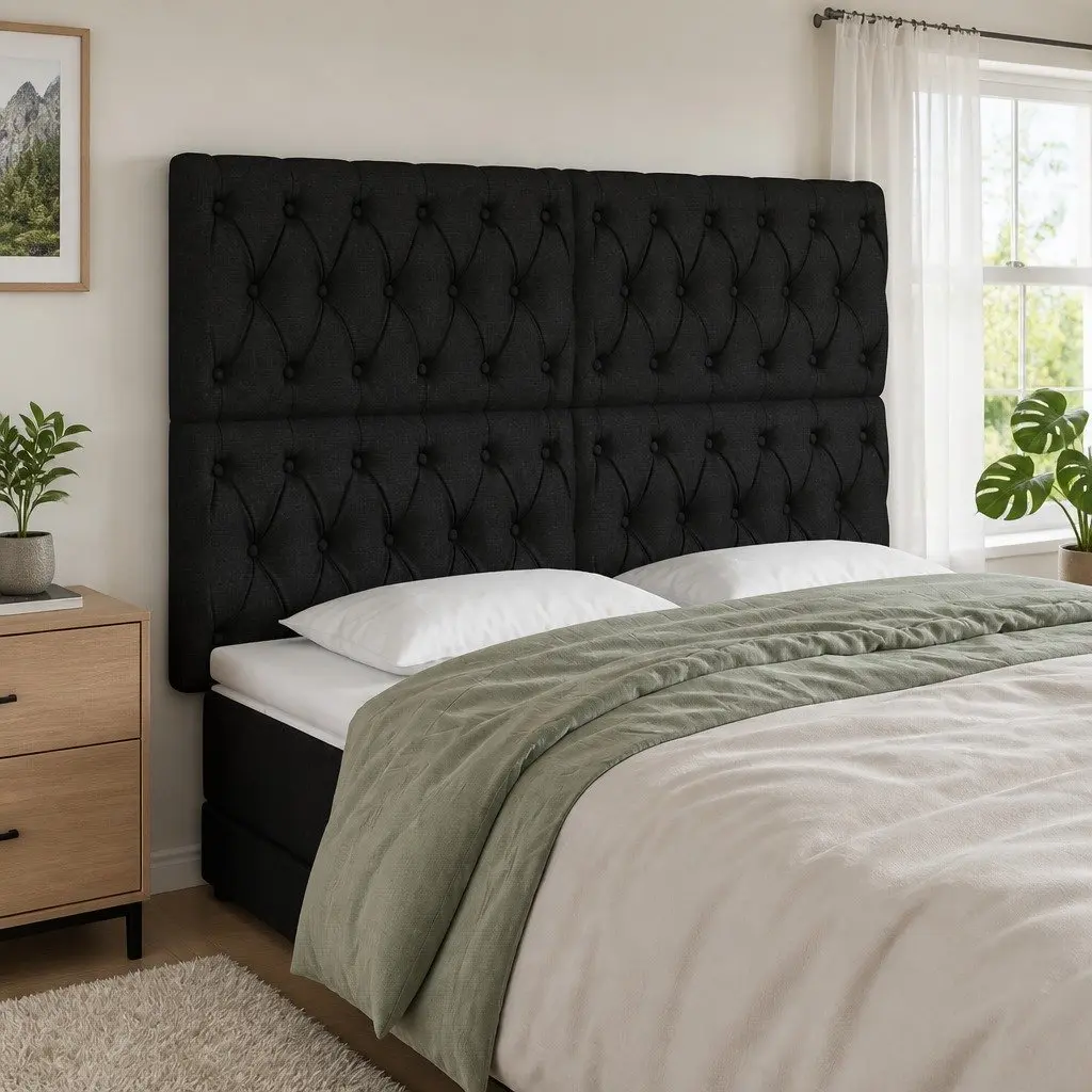 LED Headboard 160 cm Black Fabric Adjustable Height