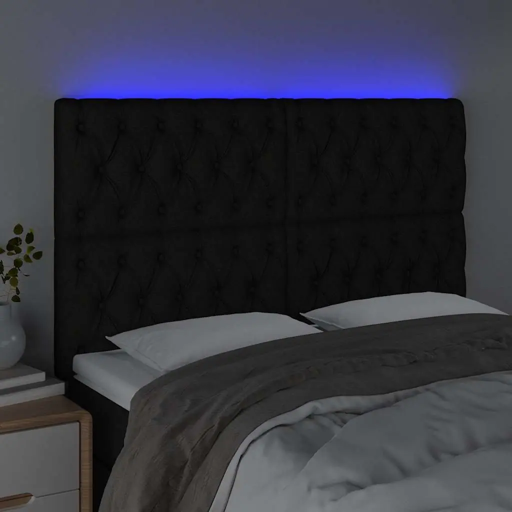 LED Headboard 160 cm Black Fabric Adjustable Height