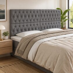 Modern Grey Fabric LED Headboard 200 cm Adjustable Height