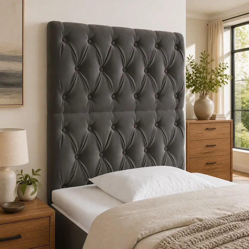 Velvet Bed Frame with LED Headboard 80 cm