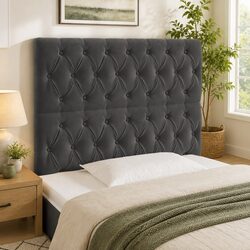 Modern Dark Grey Velvet LED Headboard 100cm