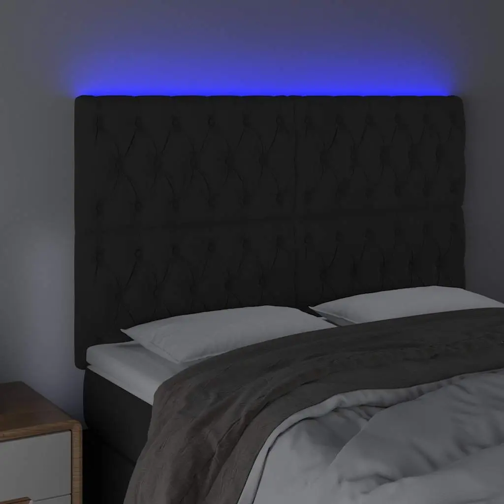 Velvet LED Headboard in Black 144cm for Modern Bedrooms