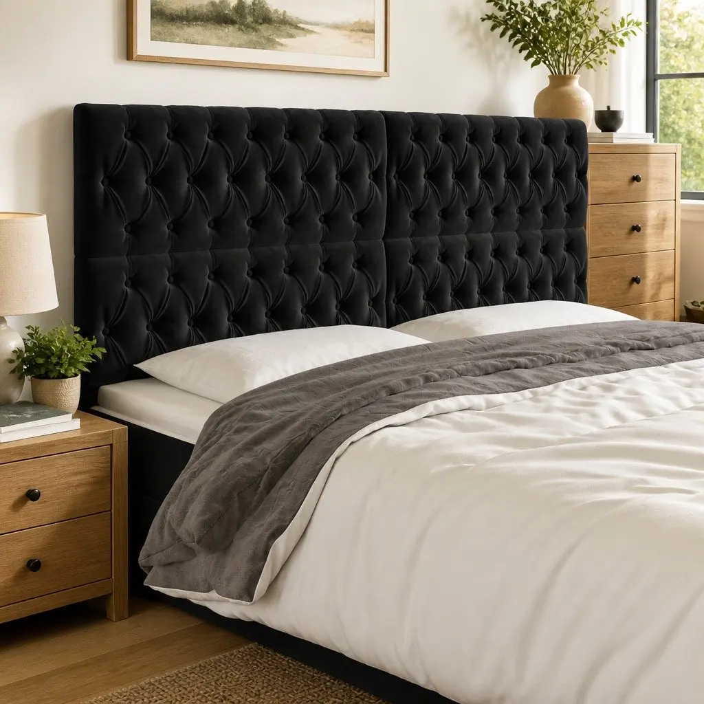 Black Velvet LED Headboard 200cm for Modern Bedrooms
