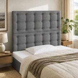 Grey Fabric LED Headboard with Adjustable Height