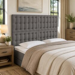 Adjustable Height LED Headboard in Dark Grey Fabric