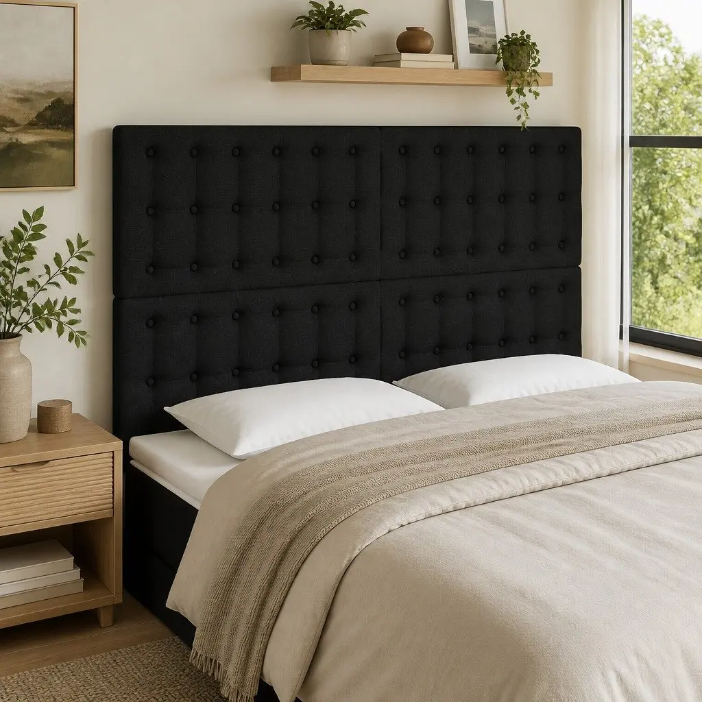 Black Fabric LED Headboard with Adjustable Height