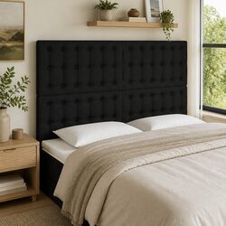 Black Fabric LED Headboard with Adjustable Height