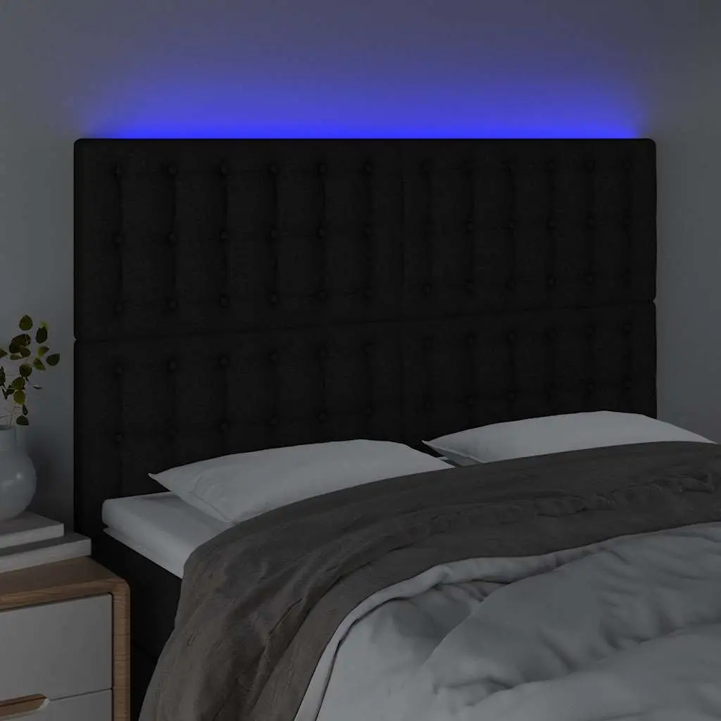 Black Fabric LED Headboard with Adjustable Height