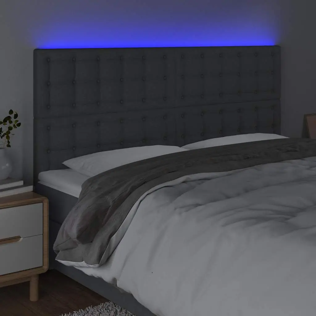 Adjustable Height LED Headboard 160cm in Dark Grey Fabric