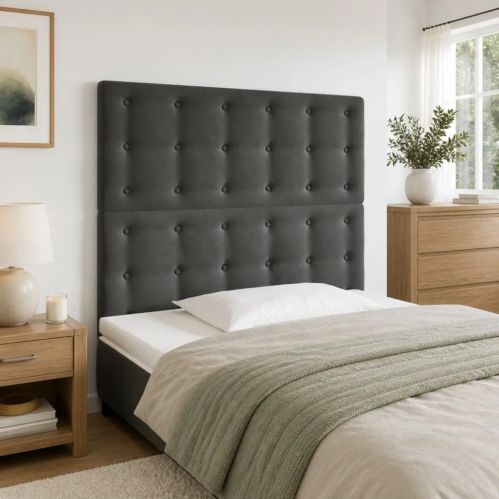 LED Headboard Velvet 80cm Modern Grey Upholstered Bed Headboard