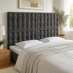 Dark Grey Velvet LED Headboard with Adjustable Height