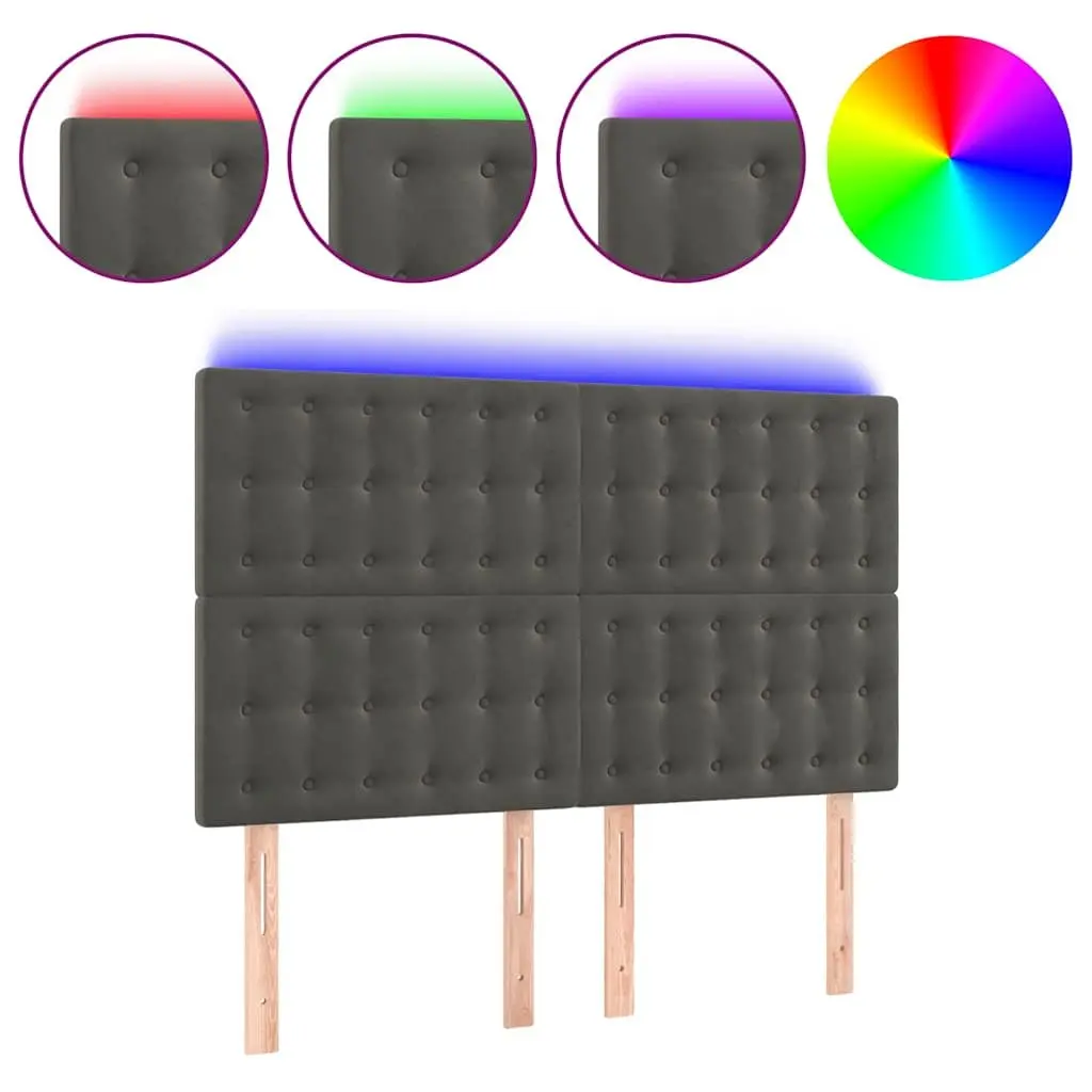 Dark Grey Velvet LED Headboard with Adjustable Height