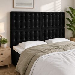 Modern Black Velvet LED Headboard 144cm with Adjustable Height