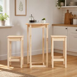 3 Piece Solid Pine Bar Set with Brown Finish