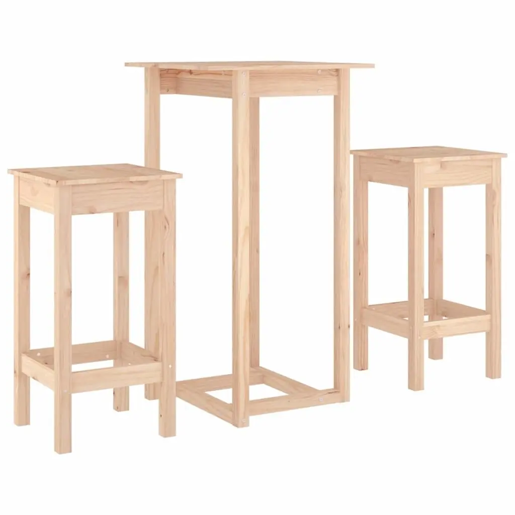 3 Piece Solid Pine Bar Set with Brown Finish