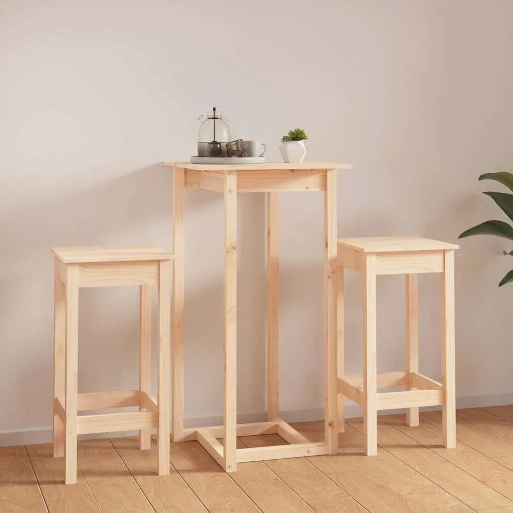 3 Piece Solid Pine Bar Set with Brown Finish