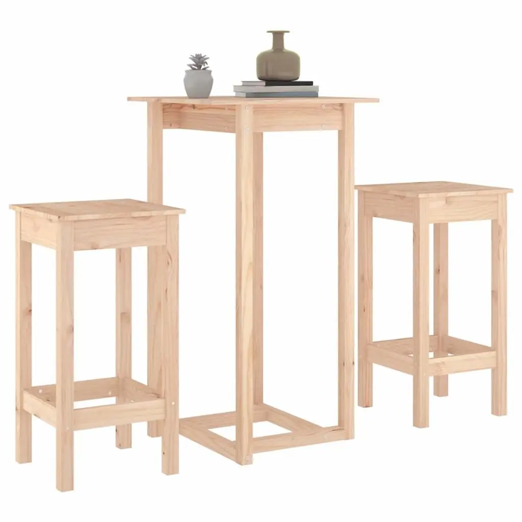 3 Piece Solid Pine Bar Set with Brown Finish