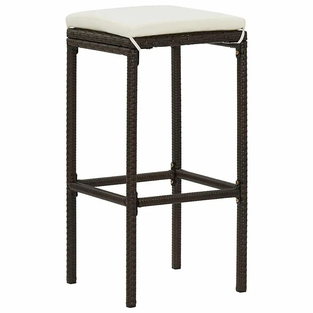 Bar Stools Cushioned 3 Piece Brown Rattan Counter Height Steel Frame