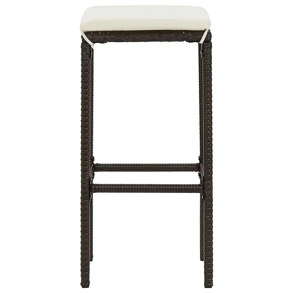 Bar Stools Cushioned 3 Piece Brown Rattan Counter Height Steel Frame