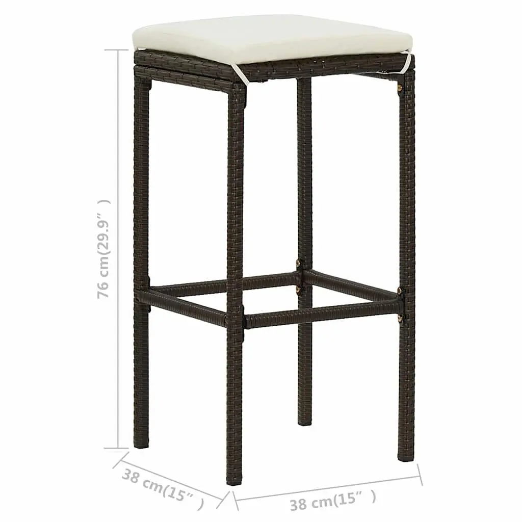 Bar Stools Cushioned 3 Piece Brown Rattan Counter Height Steel Frame