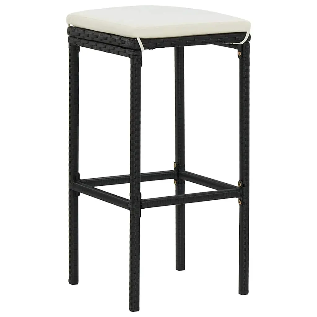 Bar Stools Cushioned Set of 3 Black PE Rattan Counter Height Steel Frame