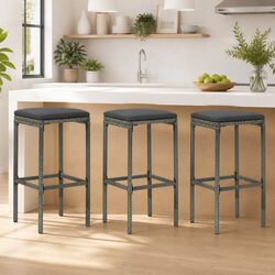 Comfortable Grey Poly Rattan Bar Stools Set of 3