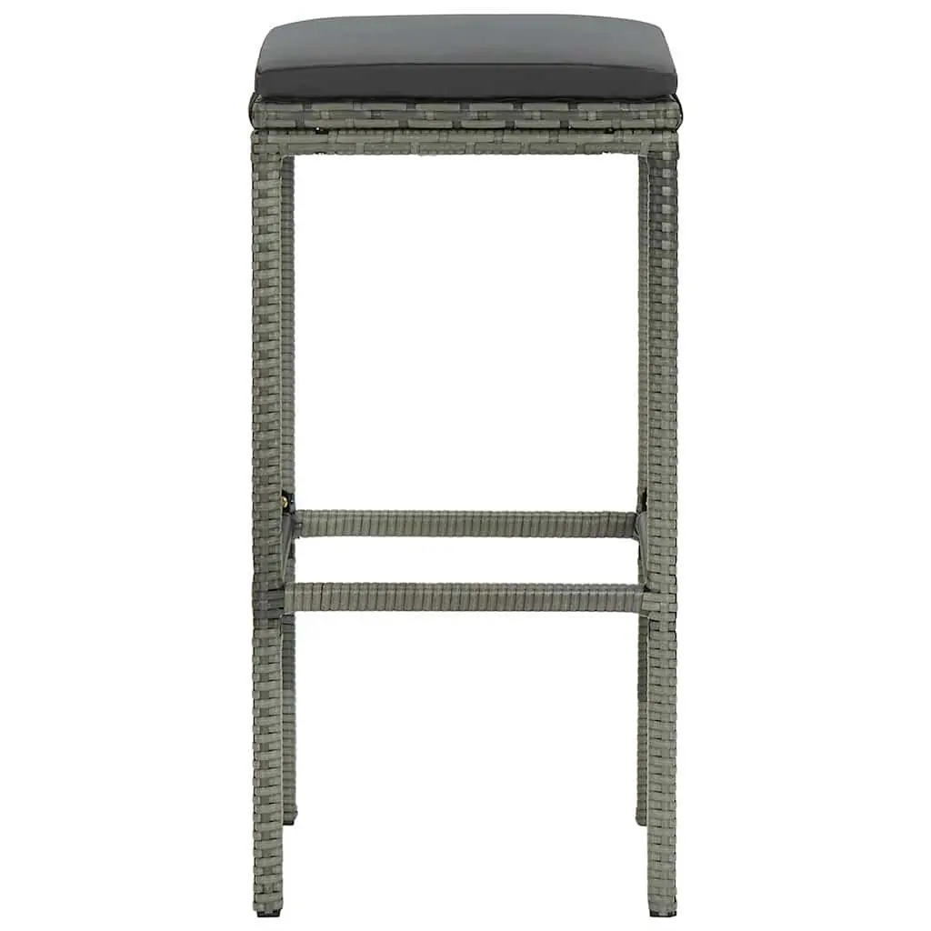 Bar Stools Grey Poly Rattan Counter Chairs Set of 3 with Cushions Steel Frame Footrest