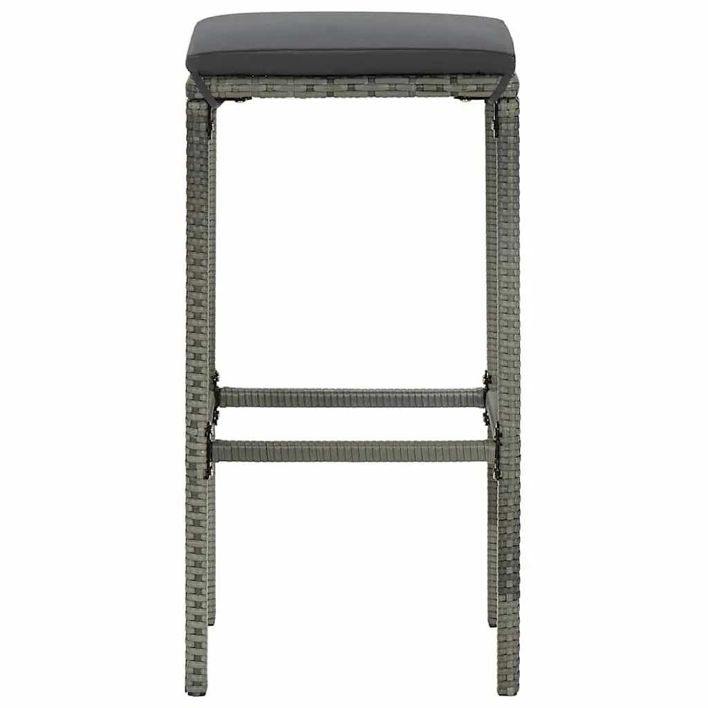 Bar Stools Set Grey PE Rattan 6 Piece Steel Frame Counter Chairs with Cushions Footrest