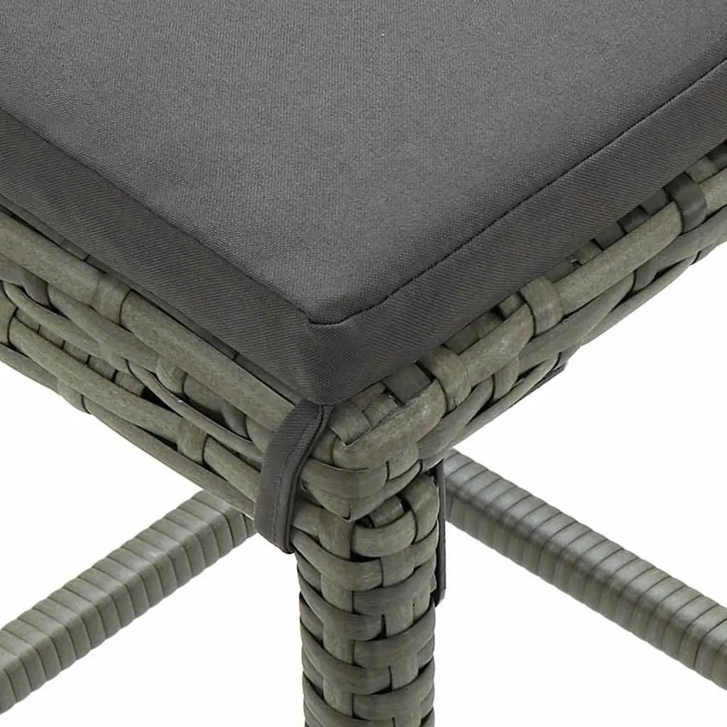 Bar Stools Set Grey PE Rattan 6 Piece Steel Frame Counter Chairs with Cushions Footrest