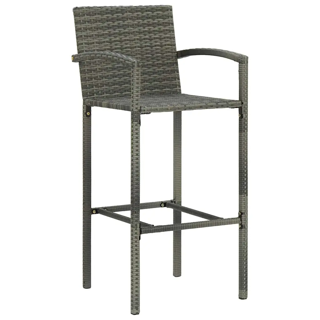 Outdoor Bar Stools Grey Rattan 2 Piece Set Powder-Coated Steel Frame
