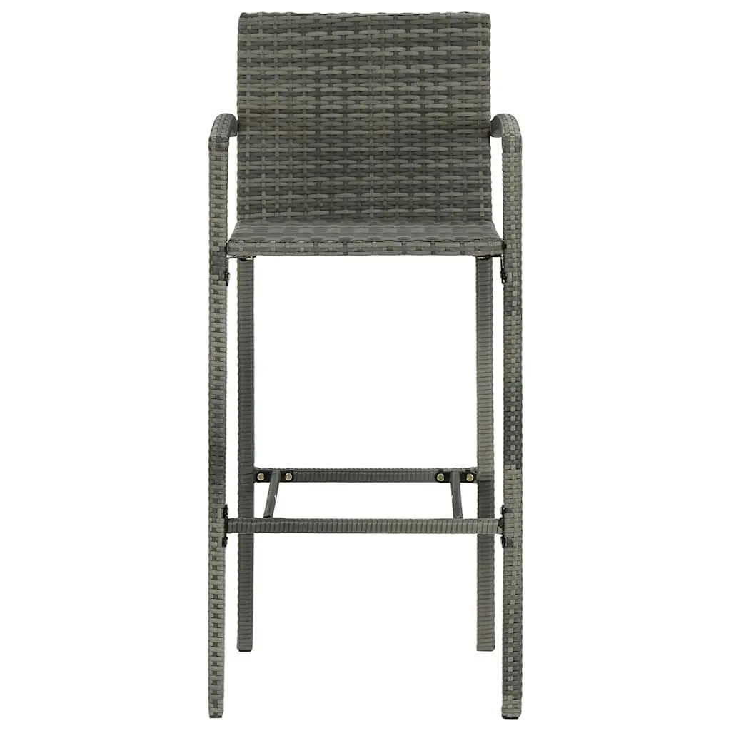Outdoor Bar Stools Grey Rattan 2 Piece Set Powder-Coated Steel Frame