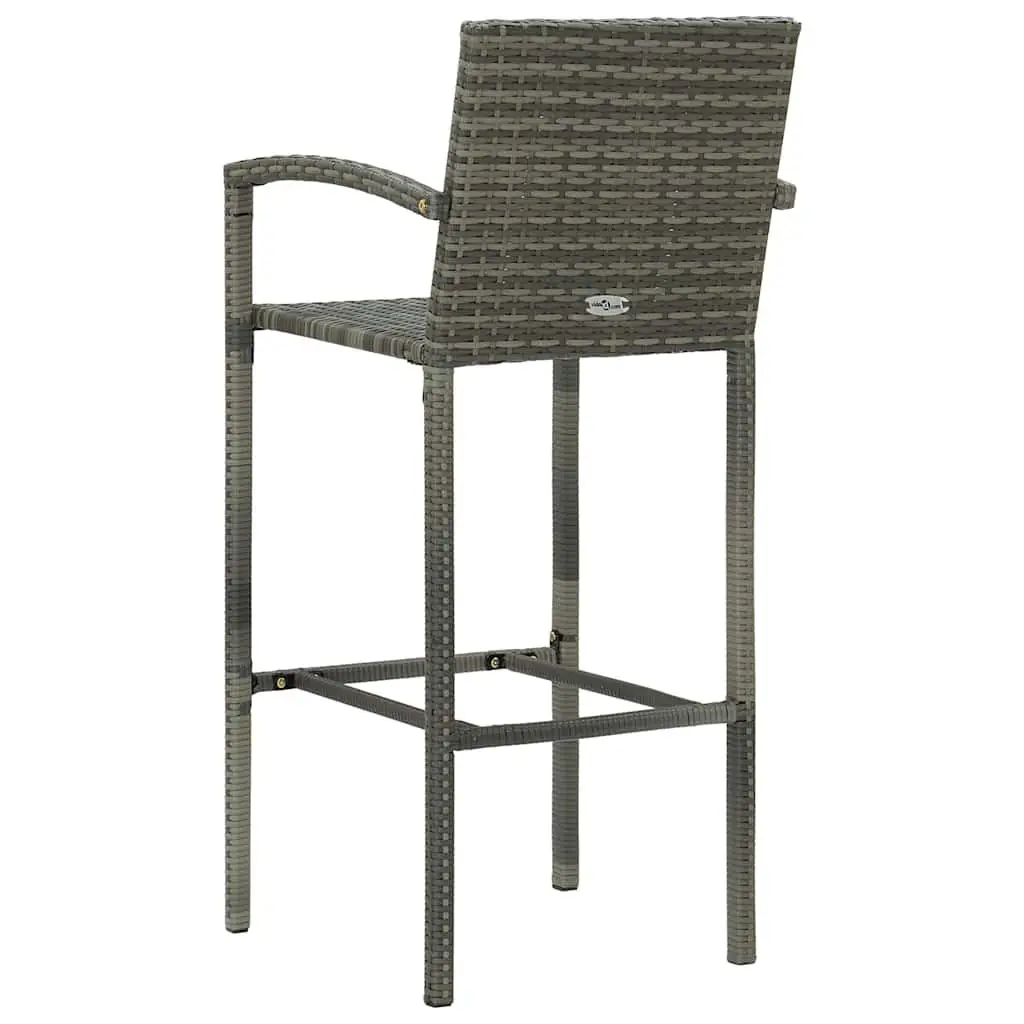 Outdoor Bar Stools Grey Rattan 2 Piece Set Powder-Coated Steel Frame