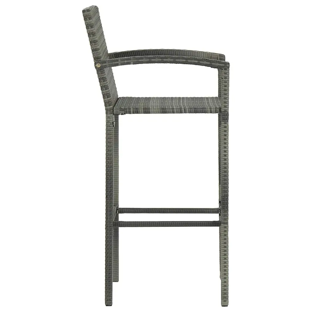 Outdoor Bar Stools Grey Rattan 2 Piece Set Powder-Coated Steel Frame