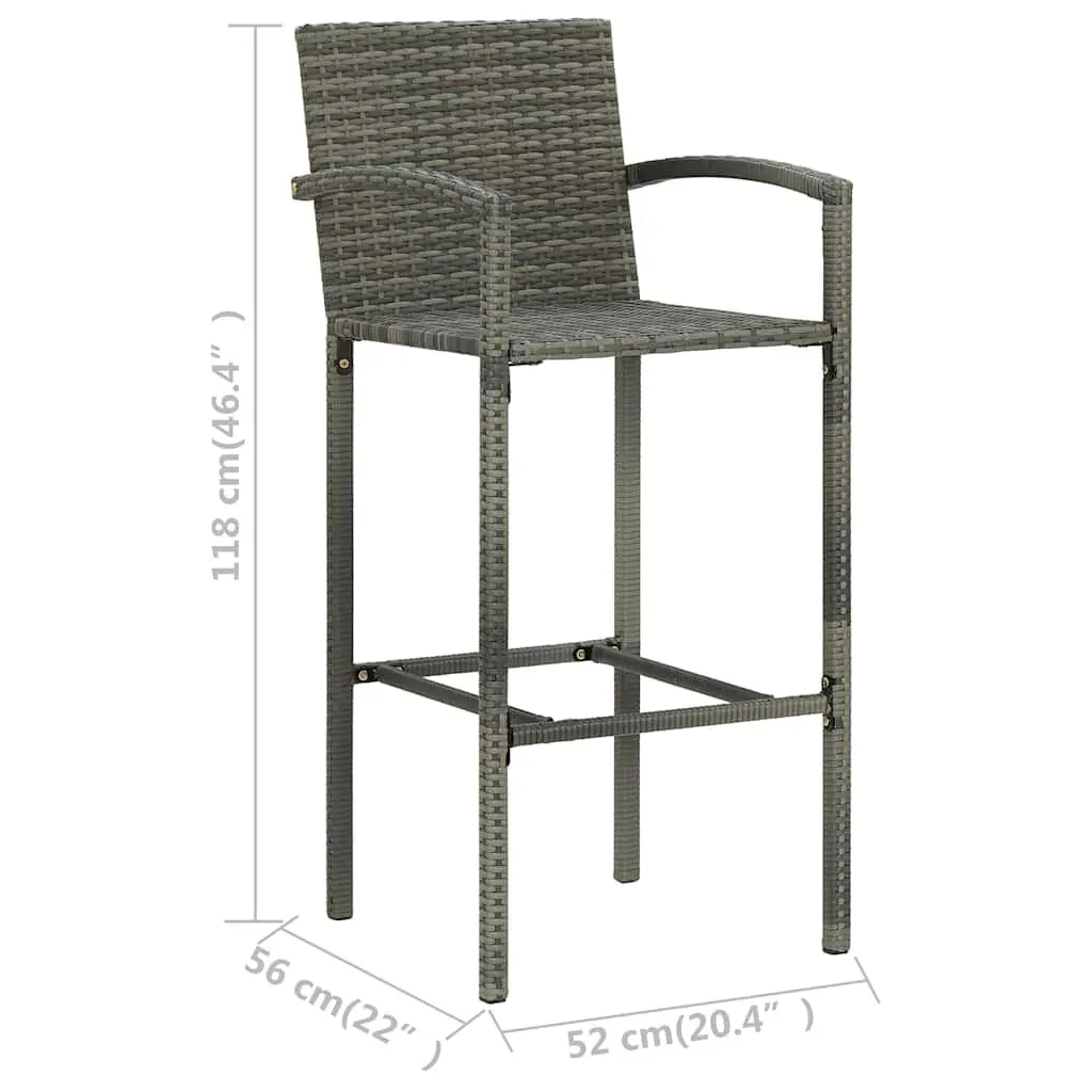 Outdoor Bar Stools Grey Rattan 2 Piece Set Powder-Coated Steel Frame