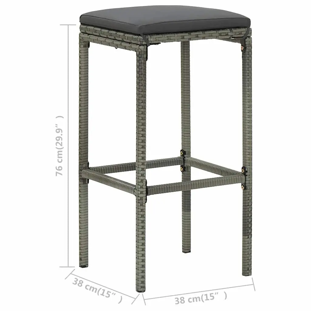 3 Piece Bar Set Grey Poly Rattan Outdoor Garden Table Stools Patio Furniture