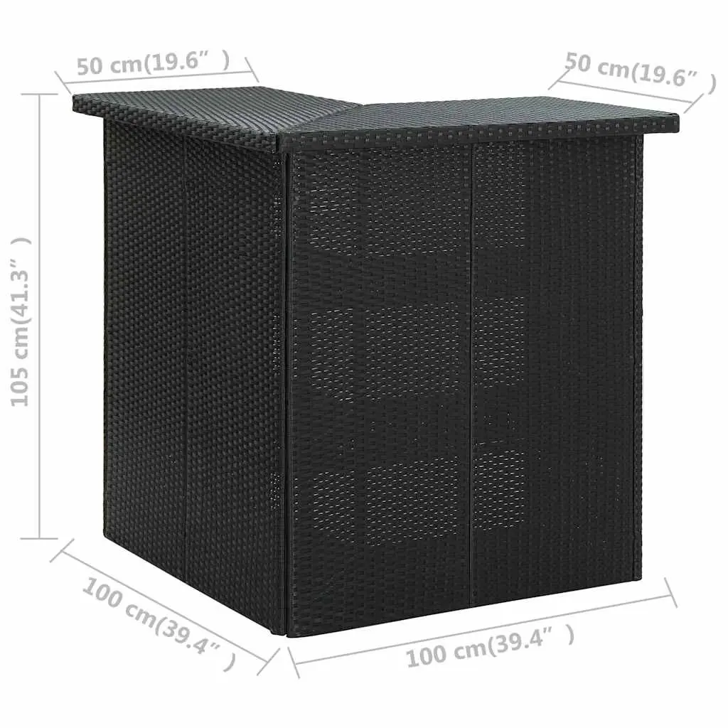 Corner Bar Table Black 100 x 50 x 105 cm PE Rattan Steel Frame