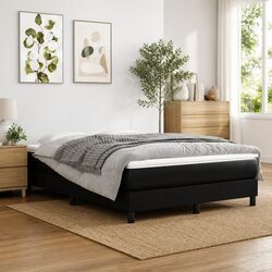Black Faux Leather Queen Size Box Spring Bed with Mattress