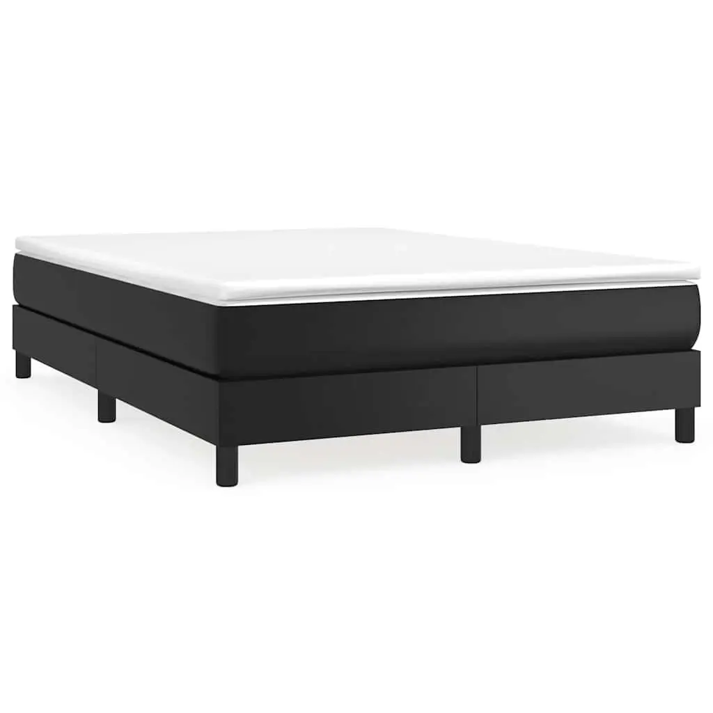 Queen Size Box Spring Bed Faux Leather Upholstered Pocket Spring Mattress Black