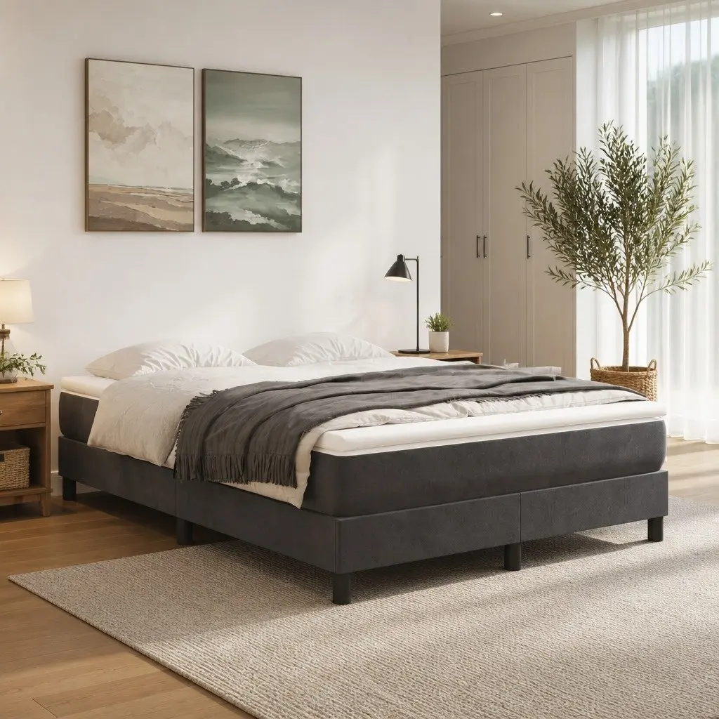 Queen Size Box Spring Bed Grey Velvet 153x203 cm with Pocket Spring Mattress