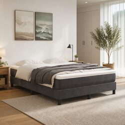 Queen Size Velvet Box Spring Bed with Pocket Spring Mattress