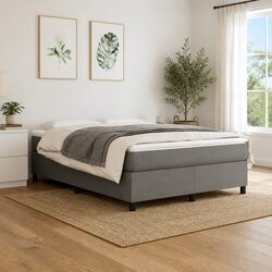 Queen Size Grey Fabric Box Spring Bed with Pocket Spring Mattress