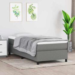 Box Spring Bed with Pocket Spring Mattress King Single Grey Fabric Bedroom