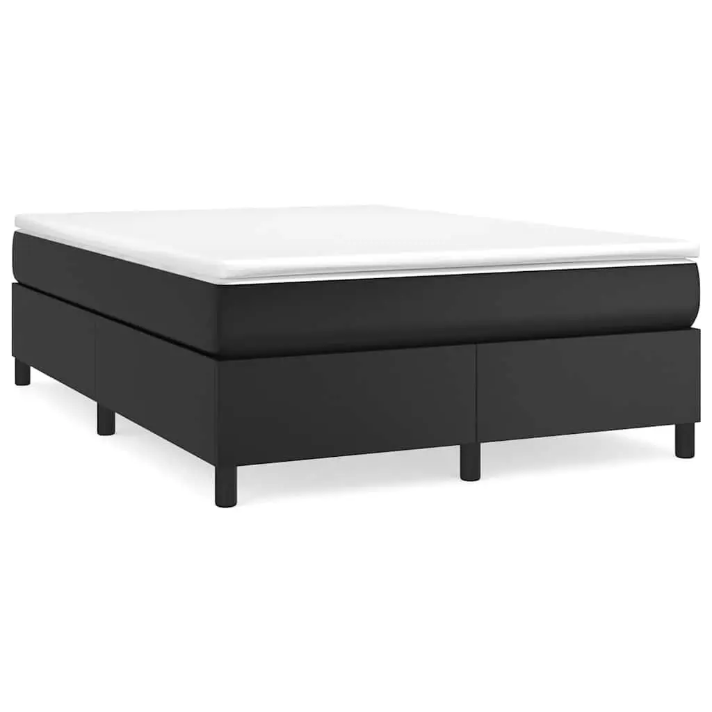 Queen Size Box Spring Bed with Integrated Pocket Spring Mattress Faux Leather Black